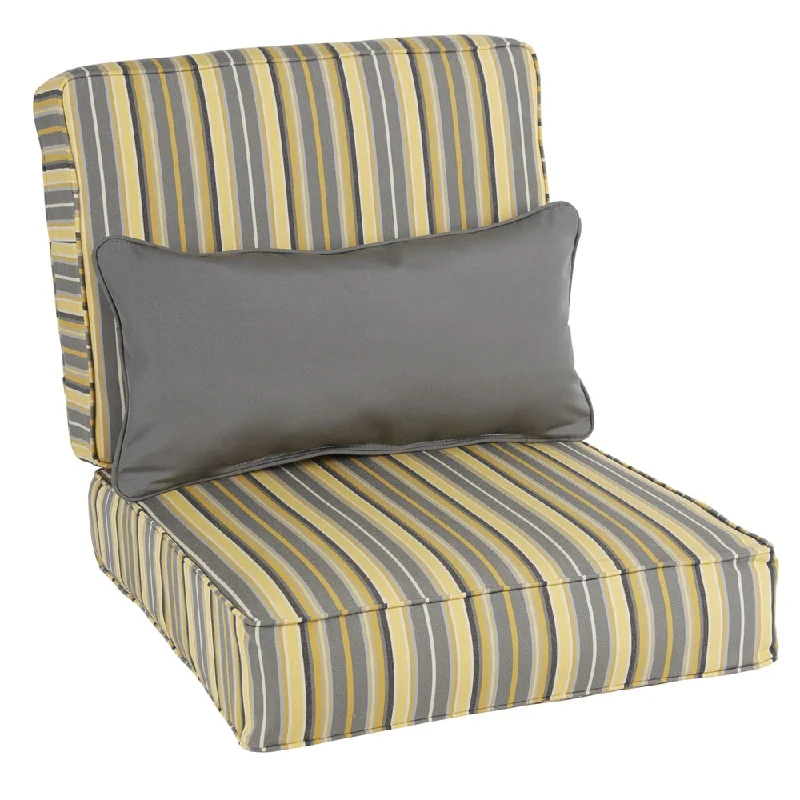 Sorra Home Oakley Sunbrella Striped Indoor/ Outdoor Corded Chair Cushion Set and Lumbar Pillow