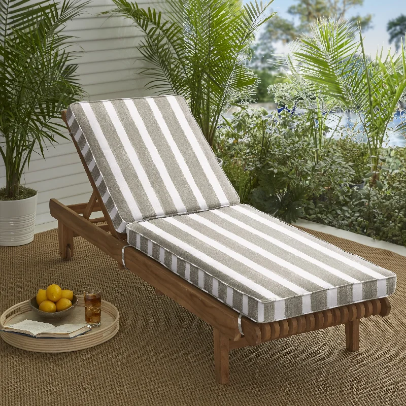 Sorra Home Tan and White Stripe Indoor/Outdoor Corded Chaise Lounge Cushion