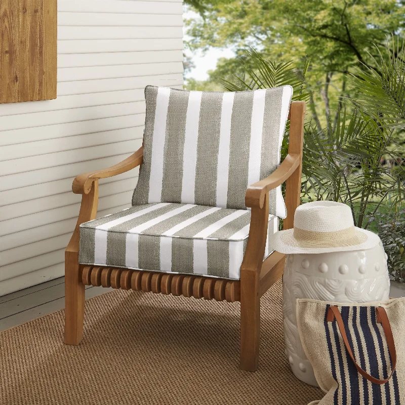 Sorra Home Tan and White Stripe Indoor/Outdoor Corded Deep Seating Pillow and Cushion Chair Set