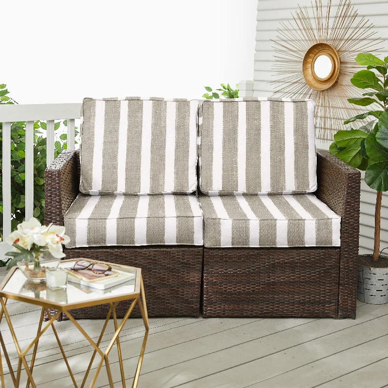 Sorra Home Tan and White Stripe Indoor/Outdoor Deep Seating Loveseat Cushion Set