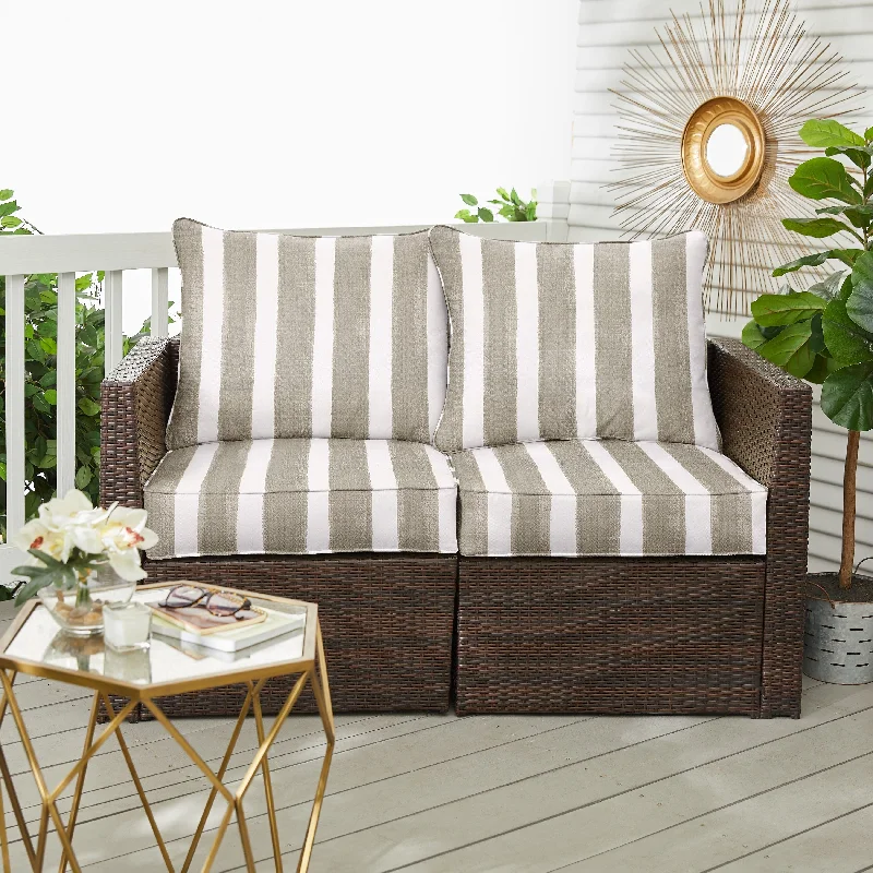 Sorra Home Tan and White Stripe Indoor/Outdoor Deep Seating Loveseat Pillow and Cushion Set