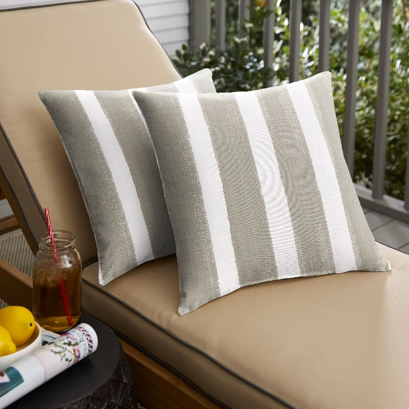 Sorra Home Tan and White Stripe Indoor/Outdoor Knife Edge Square Pillows (Set of 2)