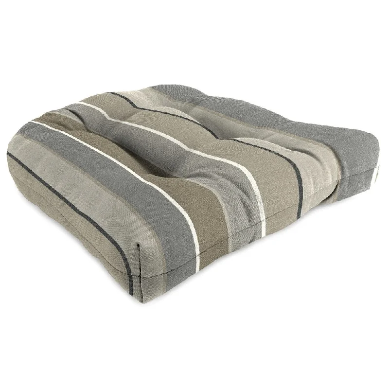 Sunbrella 18" x 18" Gray Stripe Contoured Outdoor Wicker Seat Cushion - 18'' L x 18'' W x 4'' H