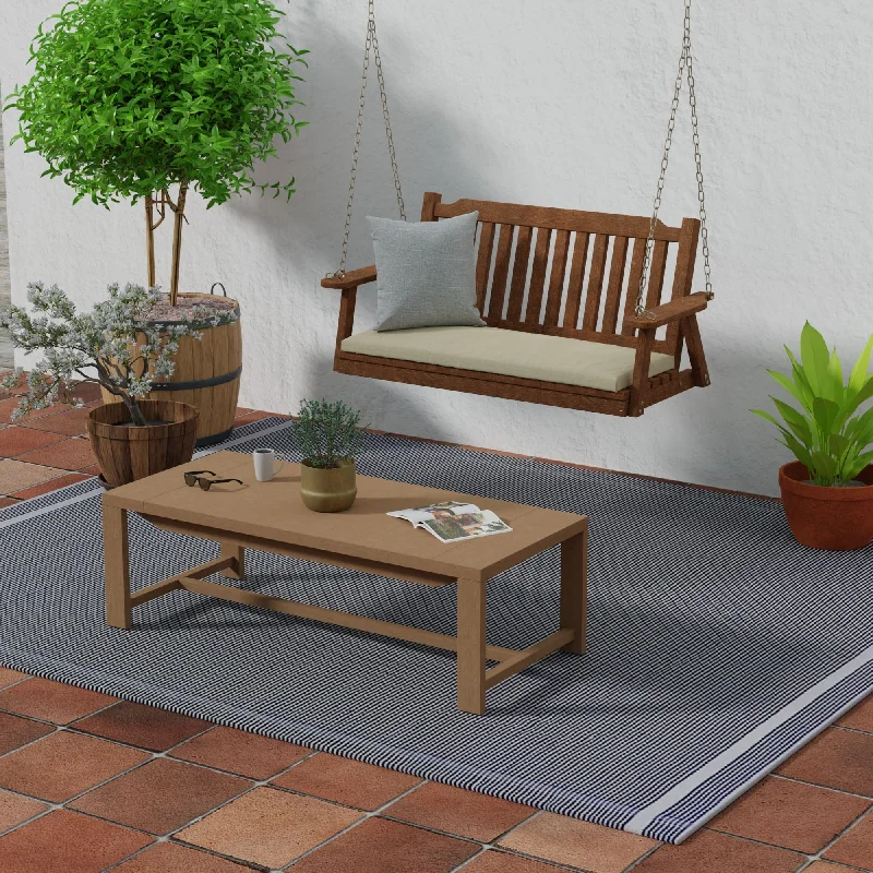 Sunbrella 48" x 18" Sand Solid Outdoor Bench Cushion with Ties - 18'' L x 48'' W x 3.5'' H