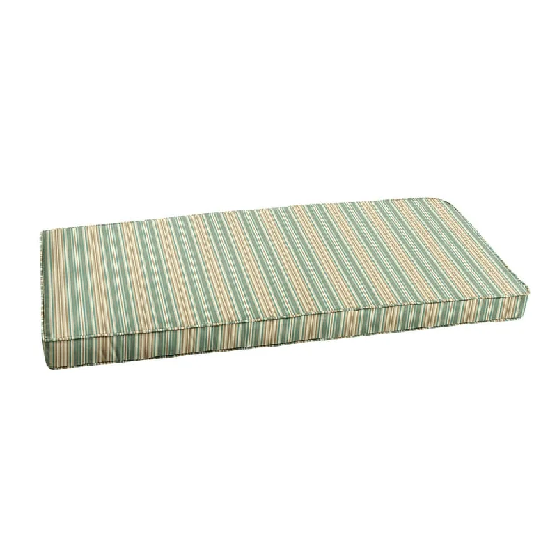 Sunbrella Blue Beige Stripe Indoor/ Outdoor Bench Cushion by Sorra Home