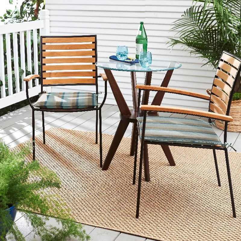 Sunbrella Blue Taupe Stripe Indoor/Outdoor Chair Pad Set, Corded