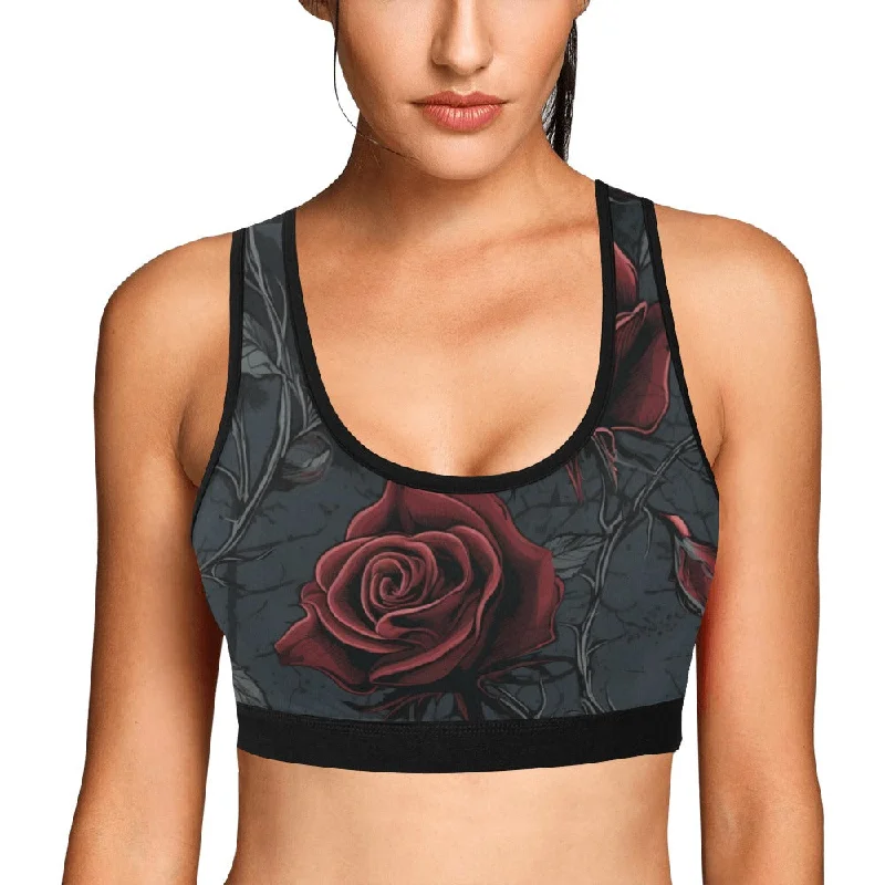 Red Rose Gothic Sports Bra